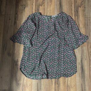 Pleione Green and Pink Floral Blouse